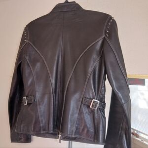 Spike Studded Shoulder Black Genuine Leather Jacket